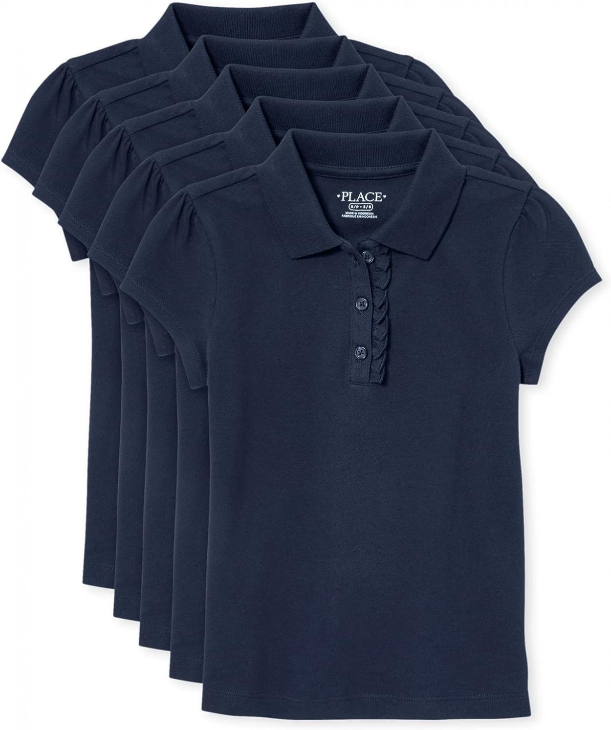 The Children's Place Girls' Multipack Short Sleeve Ruffle Pique Polos