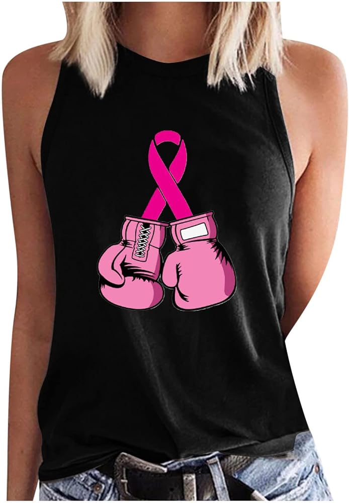 Ceboyel Breast Cancer Survivor Shirts for Women Pink Ribbon Tank Tops Sleeveless Tshirt Tees Funny Gifts Clothes 2023