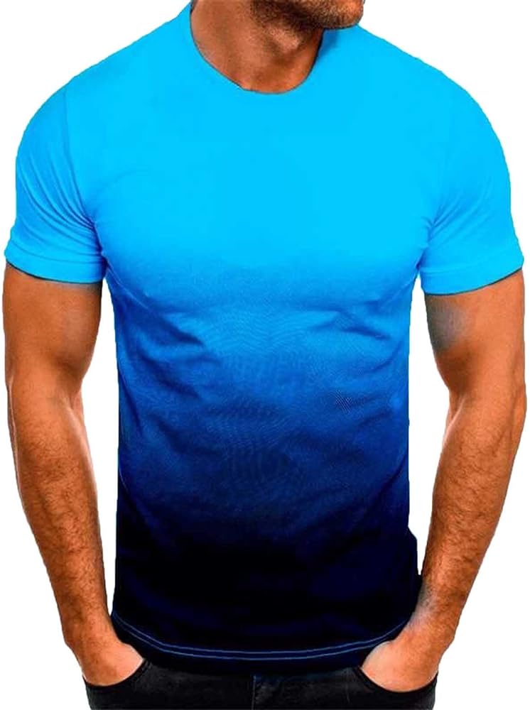 Big and Tall Shirts for Men Gradient Graphic Print T-Shirts Short Sleeve Crewneck Casual Summer Shirt Tees