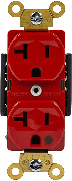 ENERLITES Hospital Grade Outlet, Industrial Grade Duplex Receptacle, Heavy-Duty Straight Blade Devices, 20A 125VAC, 5-20R, 62020-R, Red