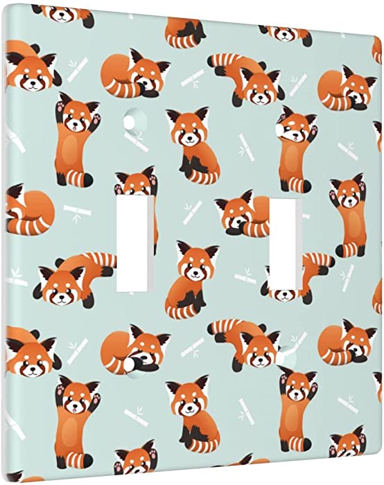 Red Panda Bears Toggle Light Switch Cover Double Oversized Wall Plate Decorative Outlet 2-Gang 4.5" x 4.5"