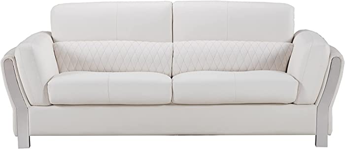 American Eagle Furniture Chelsea Mid Century Microfiber Leather Living Room, Sofa, Snow White