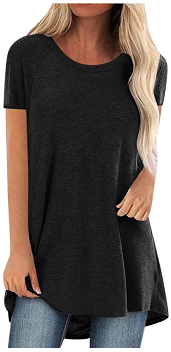 SNKSDGM Women Short Sleeve Tunic Top for Leggings Casual Crewneck T-Shirt Loose Fit Workout Tees Shirts Flowy Blouse Pullover