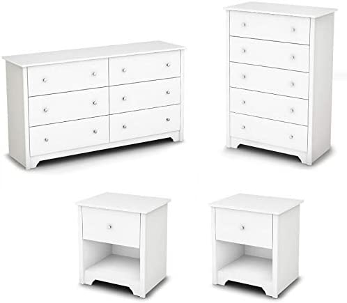 Home Square 6 Drawer Double Dresser 5 Drawer Dresser and 2 Nightstands Set in Pure White
