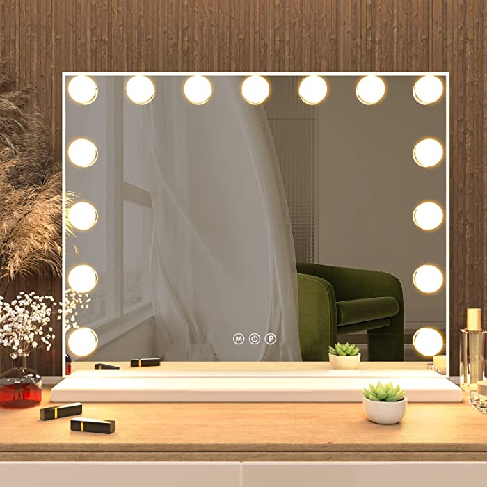 Manocorro Vanity Mirror with Lights Hollywood Makeup Mirror, Large Vanity Lighted Mirror with 15 LED Bulbs, Hollywood Mirror with 3 Color Modes for Bedroom, Tabletop or Wall-Mounted, 23x18 Inch