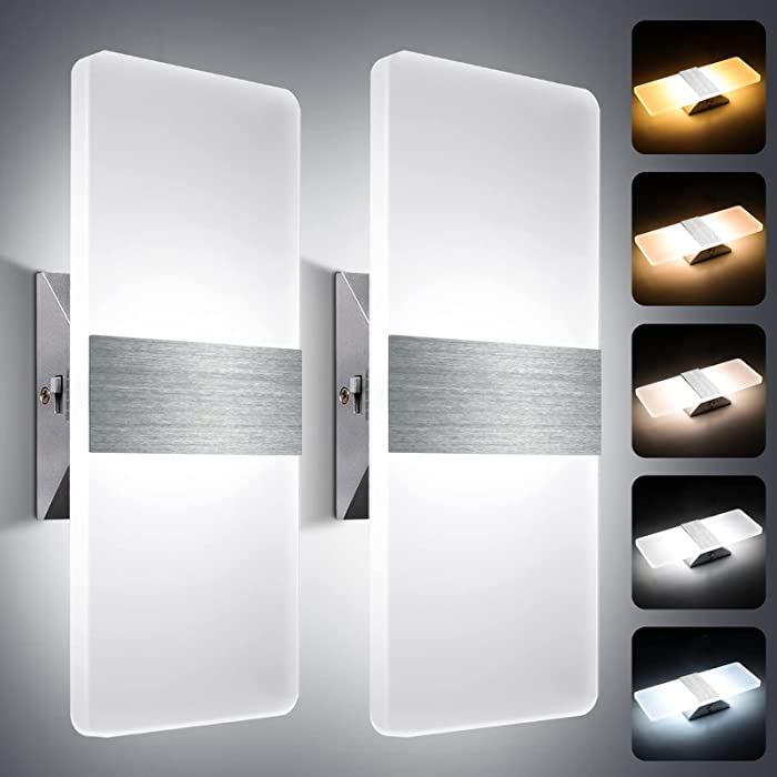 NIORSUN Modern Wall Sconces Set of 2, 12W Dimmable Wall Lights 5 CCT Hardwired LED Acrylic Wall Lamps for Bedroom Living Room Hallway Hotel Indoor-ETL Certified