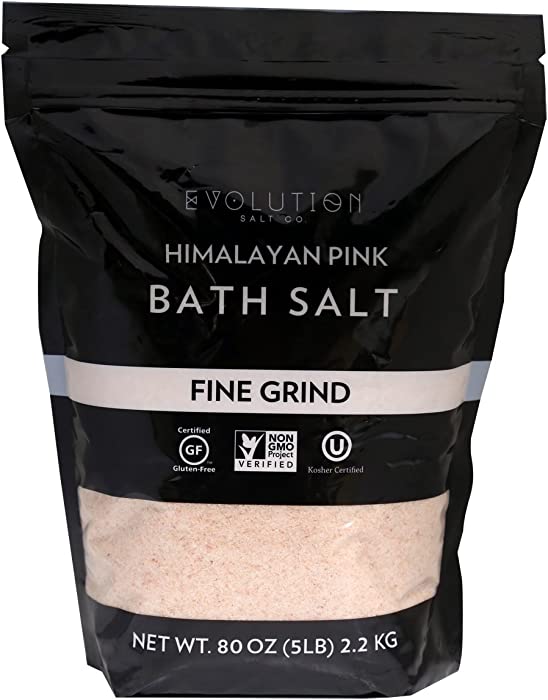 Evolution Salt Himalayan Pink Bath Salt, Fine Grind, 5 Pound (BFG-5)