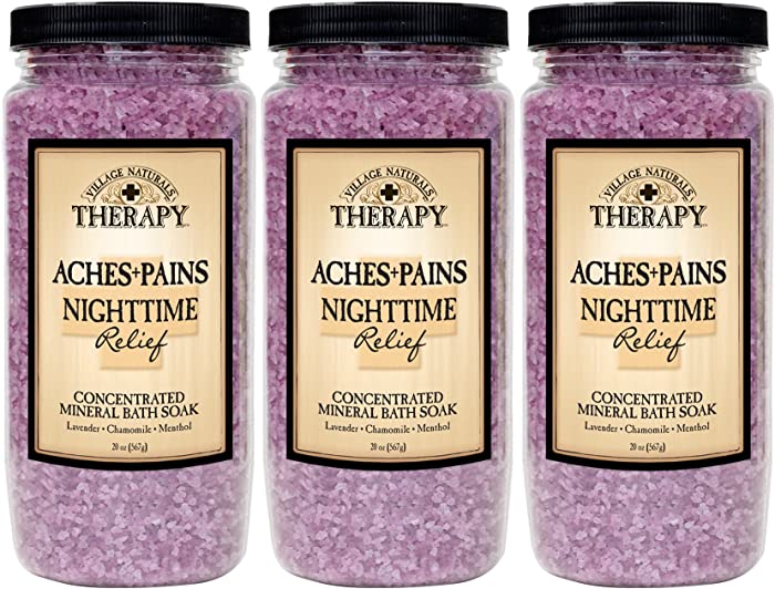 Village Naturals Therapy Aches and Pains Nighttime Relief Mineral Bath Soak, 20oz (3 Pack)