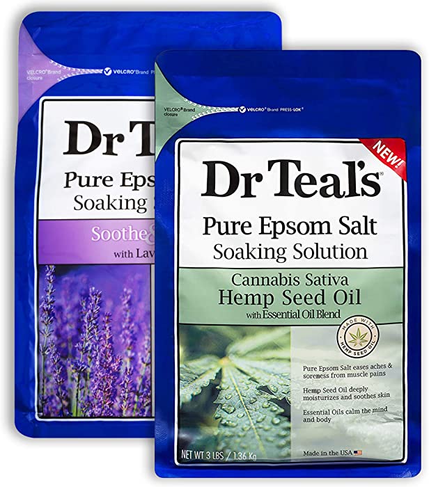 Dr Teal's Epsom Salt Bath Combo Pack (6 lbs Total), Hemp Seed Oil, and Soothe & Sleep with Lavender