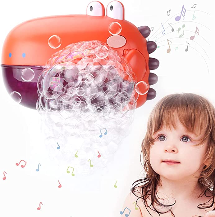 LZZAPJ Kids Bath Toys for Toddlers 1-3, Baby Electric Bubble Blowing Bathtub Toys, Orange Dinosaur Bathtub Bubble Machine with Music, Gift for Boys and Girls Age 4-8 Years Old