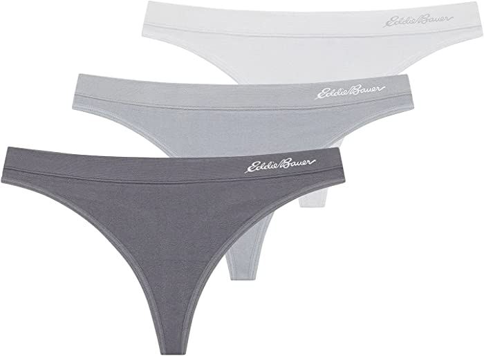Eddie Bauer Women's Active Stretch Thong Underwear with Elastic Waistband, 3 Pack