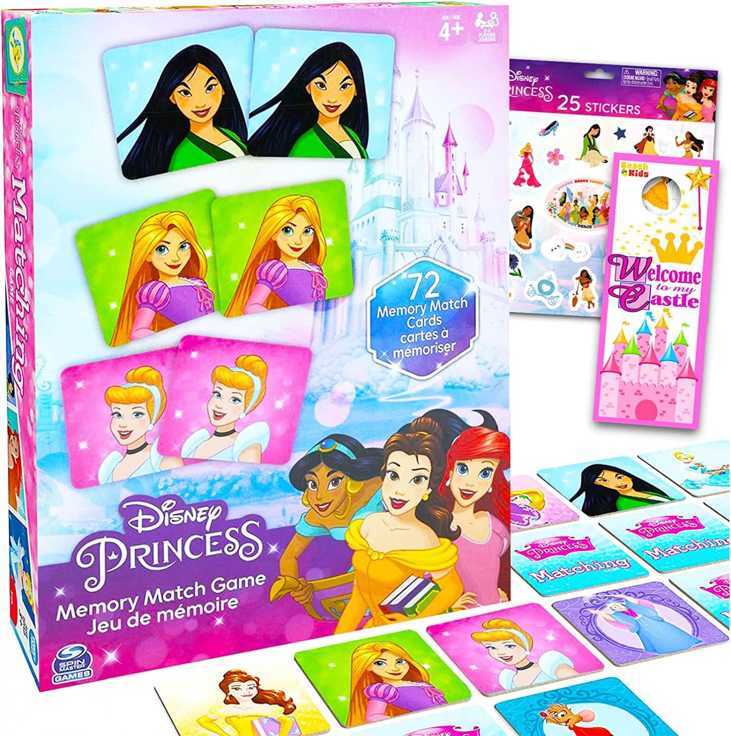 Disney Princess Educational Toy Bundle Disney Princess Memory Game Set - Disney Princess Matching Game with Disney Stickers and More (Disney Learning Toy)