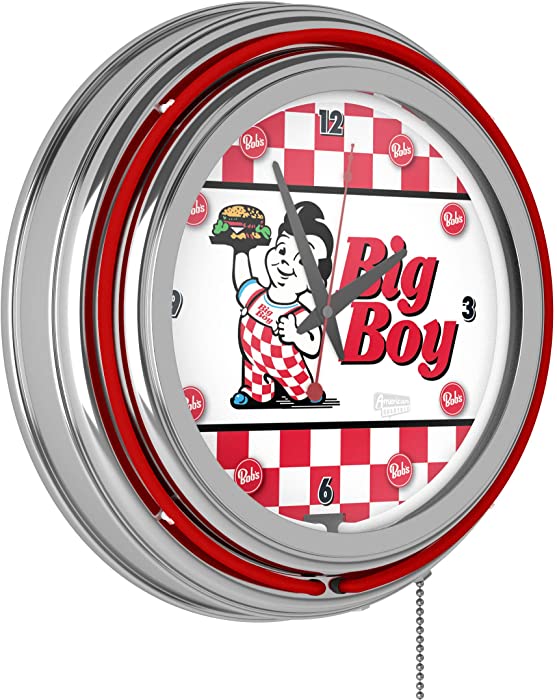 BOB'S BIG BOY Checkered Chrome Double Ring Neon Clock