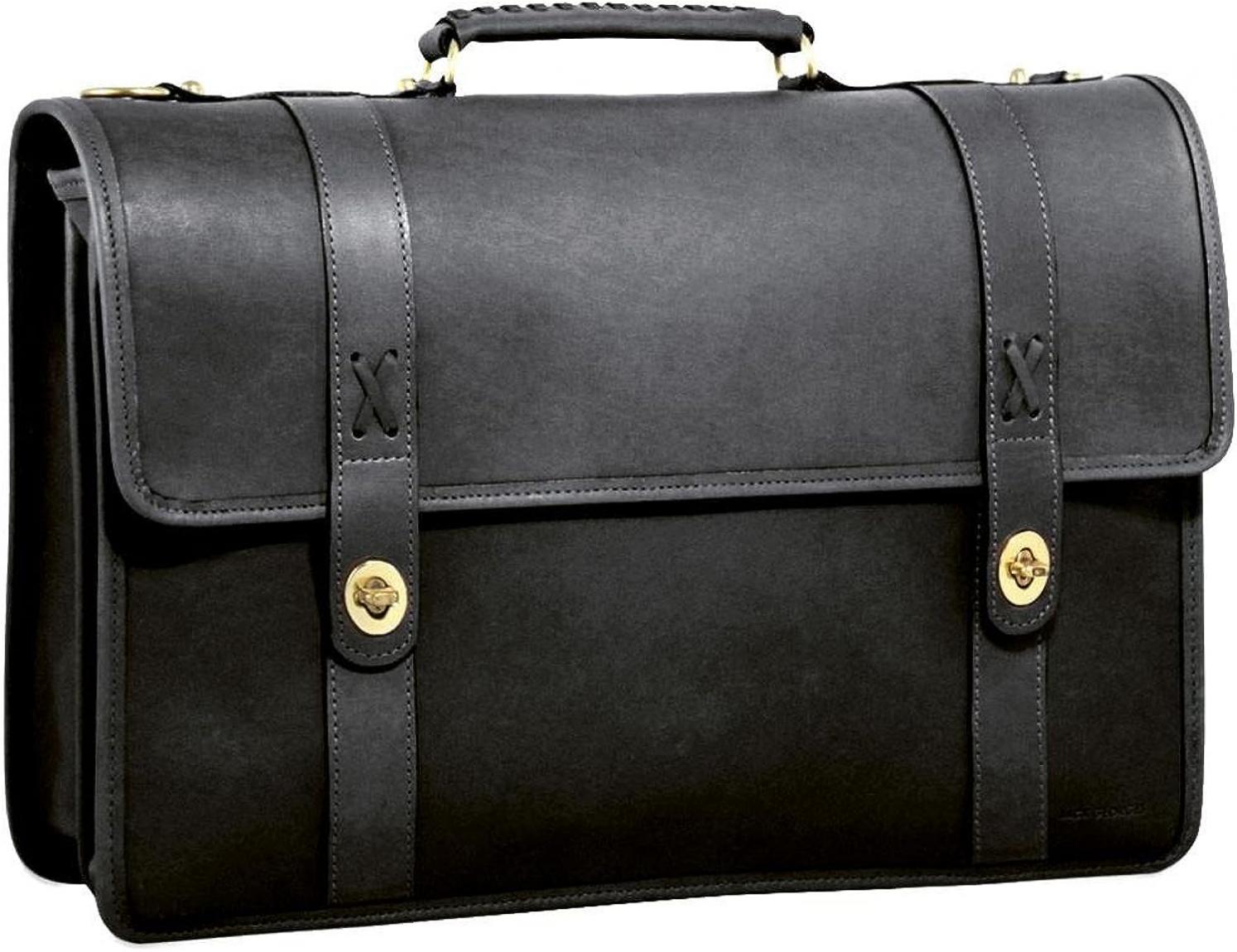 CrookhornDavis Men's American Bullhide Leather Messenger Briefcase, Black