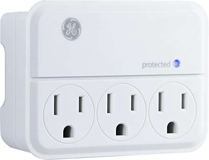 GE 3-Outlet Extender Wall Tap, Grounded Adapter, Protected Indicator Light, Twist-to-Lock Covers, 3-Prong, Indoor Rated, UL Listed, White, 14052