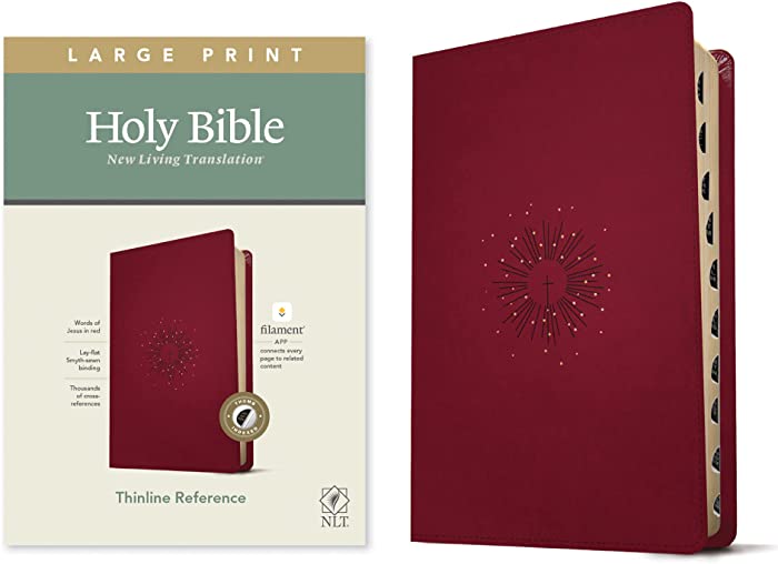 NLT Large Print Thinline Reference Holy Bible (Red Letter, LeatherLike, Aurora Cranberry, Indexed): Includes Free Access to the Filament Bible App ... Notes, Devotionals, Worship Music, and Video