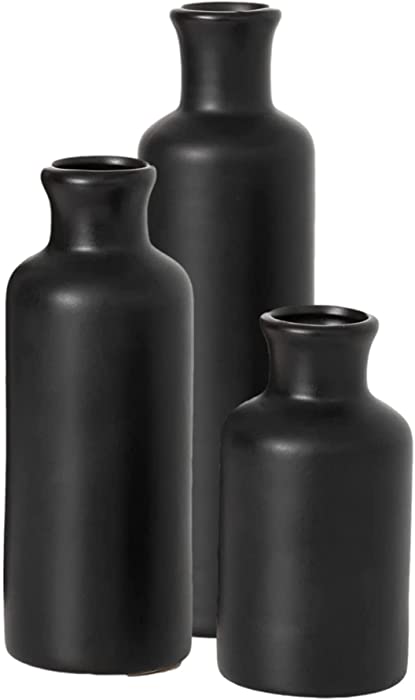 Sullivans Ceramic Vase Set - 3 Small Matte Black Vases, Modern Home Decor, Sleek Matte Finish; Ideal Shelf Decor, Table Decor, Bookshelf, Mantle, Entryway- Modern Black