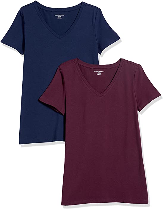 Amazon Essentials Women's Classic-Fit Short-Sleeve V-Neck T-Shirt, Pack of 2
