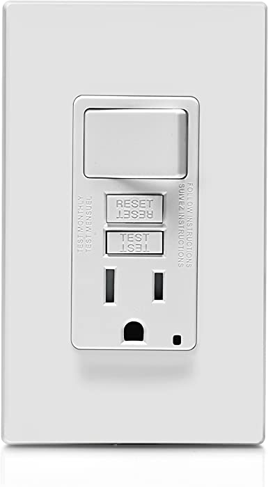 Leviton GFSW1-W Self-Test SmartlockPro Slim GFCI Combination Switch Tamper-Resistant Receptacle with LED Indicator, 15-Amp, White