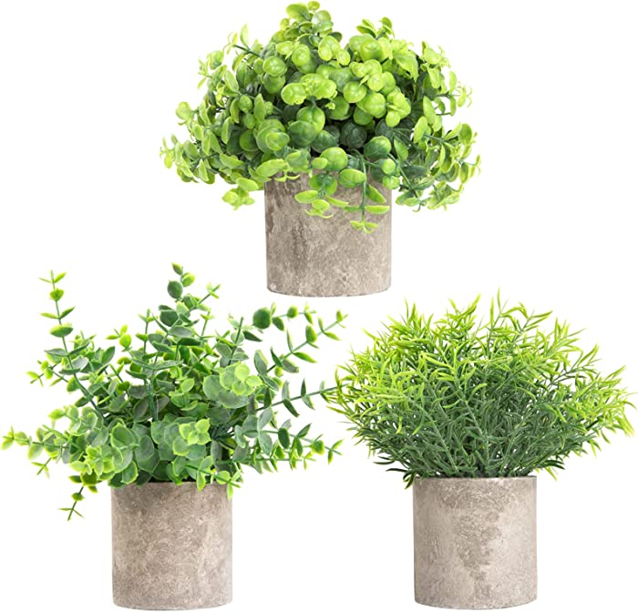 Joyhalo 3 Pack Artificial Potted Plants－Faux Eucalyptus & Rosemary Greenery in Pots Small Houseplants for Indoor Tabletop Decor
