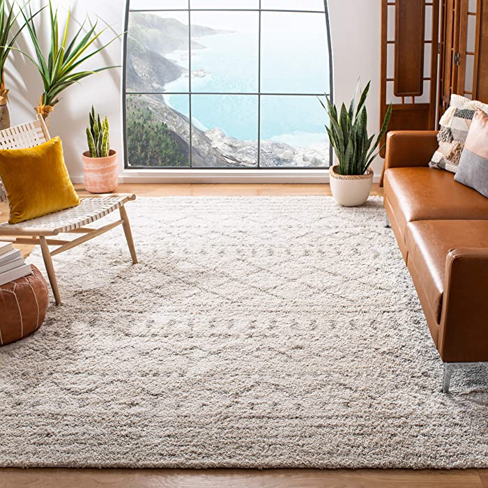 SAFAVIEH Arizona Shag Collection 9' x 12' Ivory/Beige ASG741A Moroccan Non-Shedding Living Room Bedroom Dining Room Entryway Plush 1.6-inch Thick Area Rug