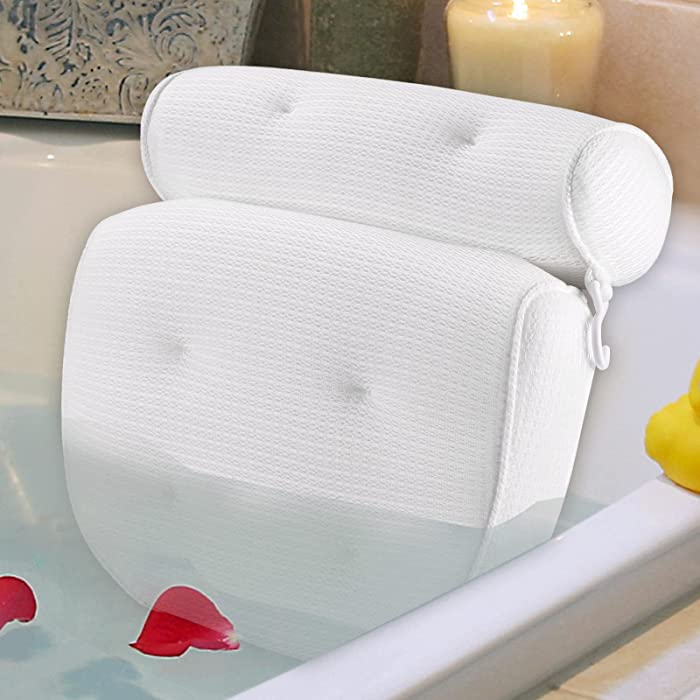 Idle Hippo Bath Pillow, Tencel Spa Bathtub Pillow, Ultra Soft Bath Pillows for Tub Neck and Back Support, Quick Dry Bath Tub Pillow Headrest for Bathtub - White