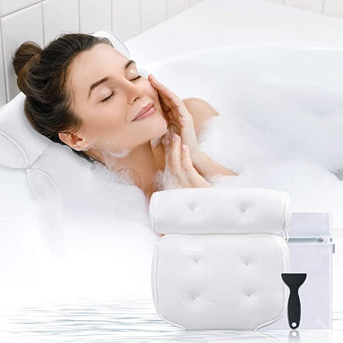 Bath Pillow for Tub, Gugusure Bathtub Pillows for Neck, Shoulder and Head Support, Upgraded 3D Air Mesh Spa Bath pillows with 6 Suction Cups for All Bathtub, Quick-Drying, Comfortable and Breathable