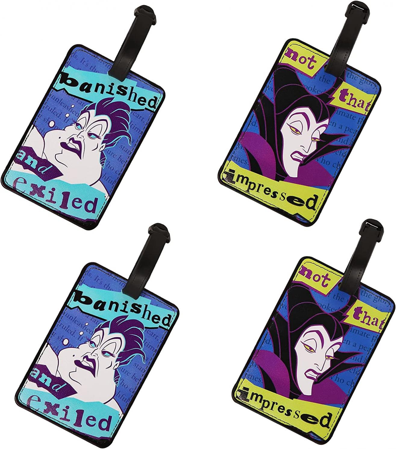 Disney Villains Luggage Tags PVC 4-Piece Set - Maleficent and Ursula Suitcase Tags and Travel Tags - Disney Luggage Tag