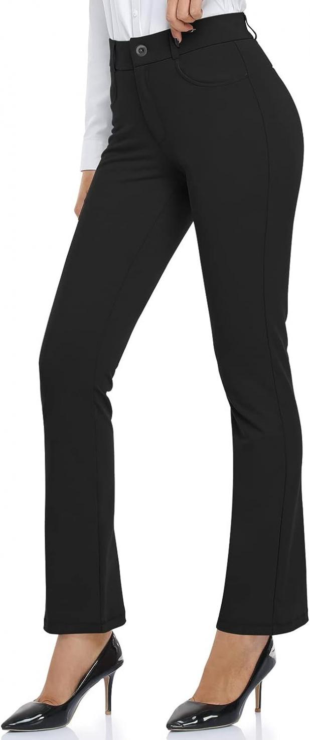 HISKYWIN Women Yoga Dress Pants Stretchy Work Pants Straightleg/Bootcut Office Slacks with Pockets for Business Casual Petite