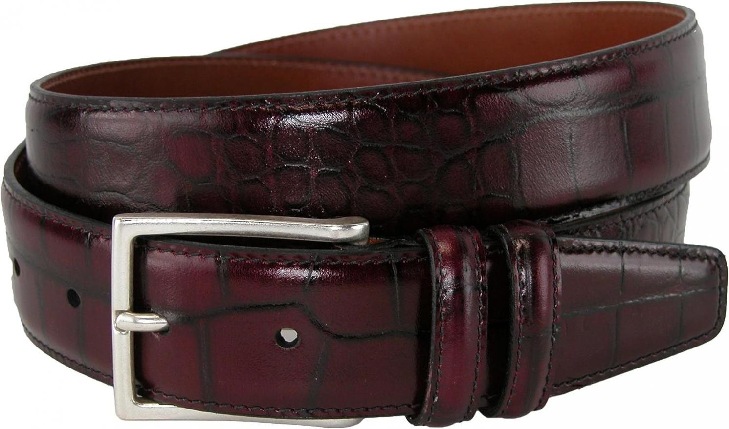 Dress Belt for Men, Tanned Leather Accessories (Crocodile)