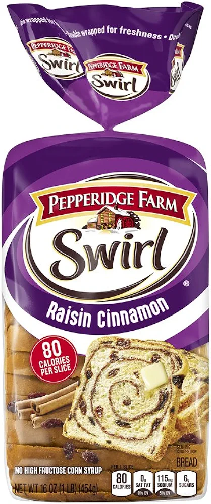 Pepperidge Farm Swirl Brown Raisin Cinnamon Bread 16 oz (Pack of 2)