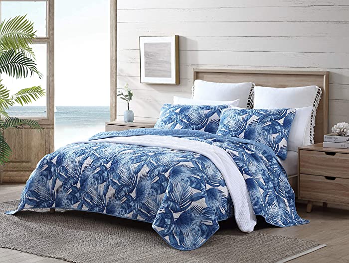 Tommy Bahama | Royal Palm Collection | Quilt Set - 100% Cotton, Reversible, All Season Bedding, Soft & Breathable Fabric with Matching Shams, Queen, Blue