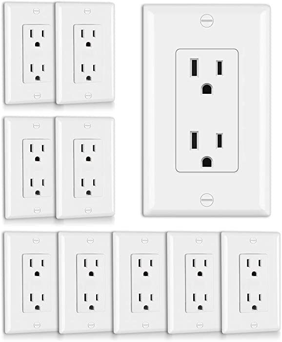 (10 Pack) CML 15 Amp Decor Receptacle Outlet with Decorator Wallplate, 15A/125V, 3-Year Warranty, UL listed, White
