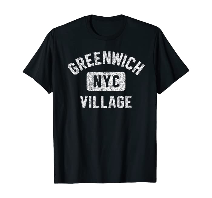 Greenwich Village NYC Gym Style Distressed White Print T-Shirt