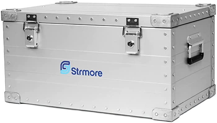 Strmore Aluminum Hard Protective Carrying Case, Portable Stackable Storage, Customizable Safe Lock Box, Dust and Water Resistant, Silver