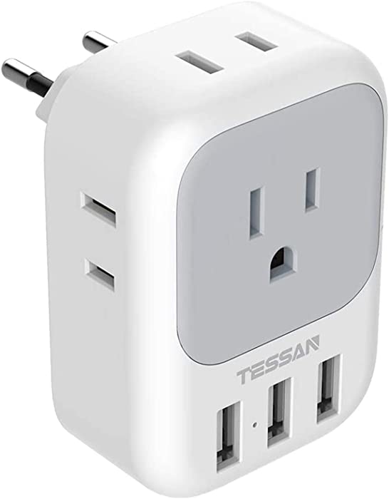 European Plug Adapter, TESSAN International Travel Power Plug with 4 AC Outlets 3 USB Ports, US to Most of Europe EU Italy Spain France Iceland Germany Greece Charger Adaptor, Type C