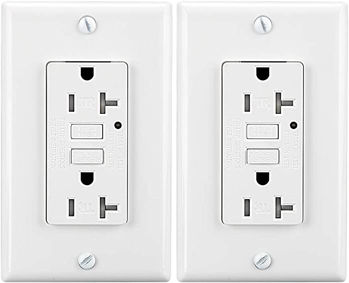 LEOD 20A 125V TR/Tamper-Resistant GFCI Outlet, One TR GFCI Outlet with 2 Types Wall Plates( Standard and screwless)+Green LED Indicator, White, ETL Listed, (2 Pack)