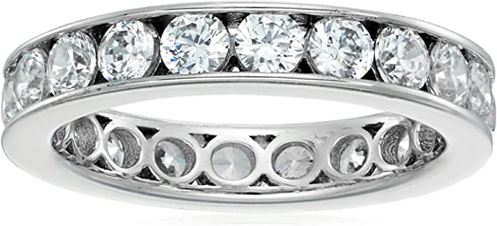 Amazon Collection Platinum-Plated Sterling Silver Infinite Elements Zirconia Channel Set All-Around Band Ring