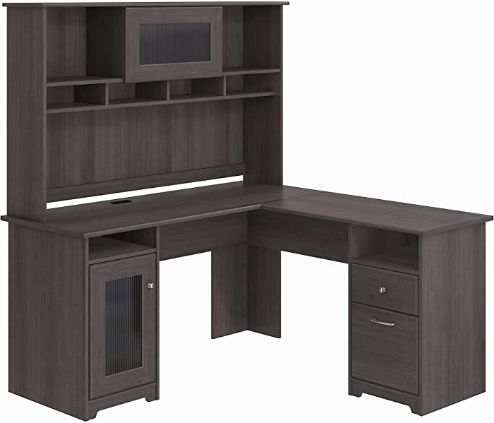 Bush Furniture Cabot L Shaped Desk with Hutch in Heather Gray