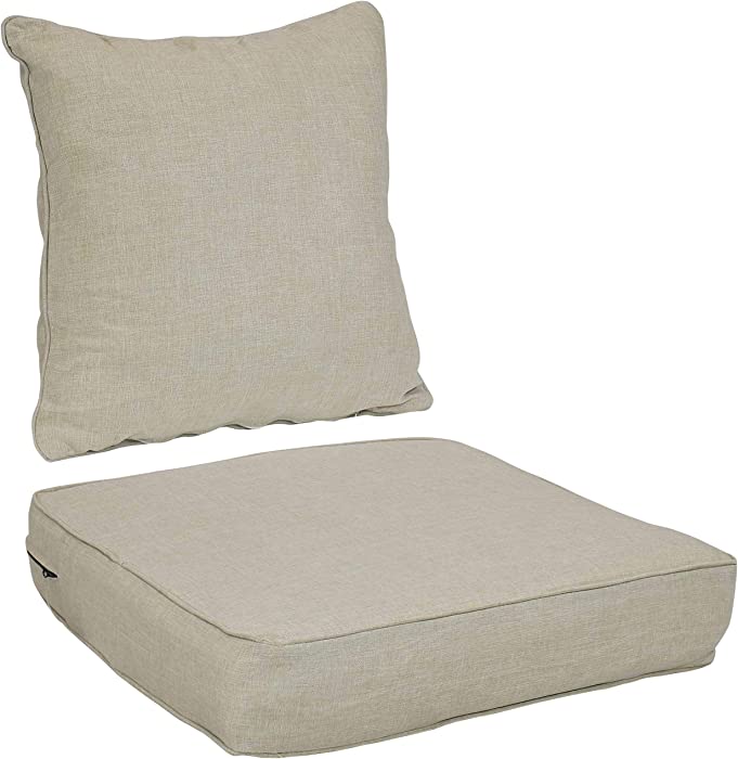 Sunnydaze Back and Seat Cushion Set for Indoor/Outdoor Furniture - 2-Piece Replacement Cushions for Deep Seating Patio Chair - Outside Pads for Porch, Deck and Garden Seats - Beige