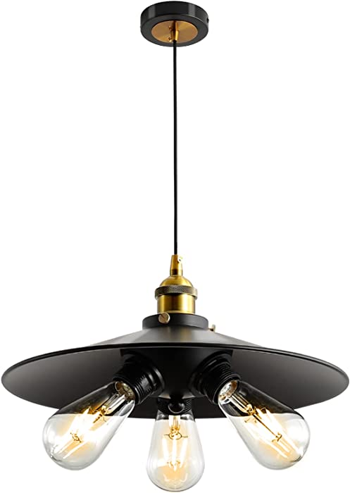 Black Industrial Farmhouse Chandelier Indoor Ceiling Light Fixture Kitchen Island Lighting for Dining Room Light Fixture Contains 3 E26 Bulbs