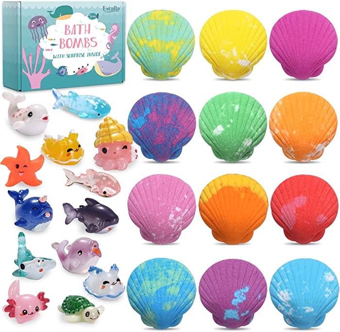 Bath Bombs for Kids with Toys Inside for Girls Boys - 12Pack Handmade Kids Bubble Bath Fizzies Bomb with Surprise Sea Animals, Gentle and Kids Safe, Moisturize Dry Skin, Gifts idea for Kids Birthday