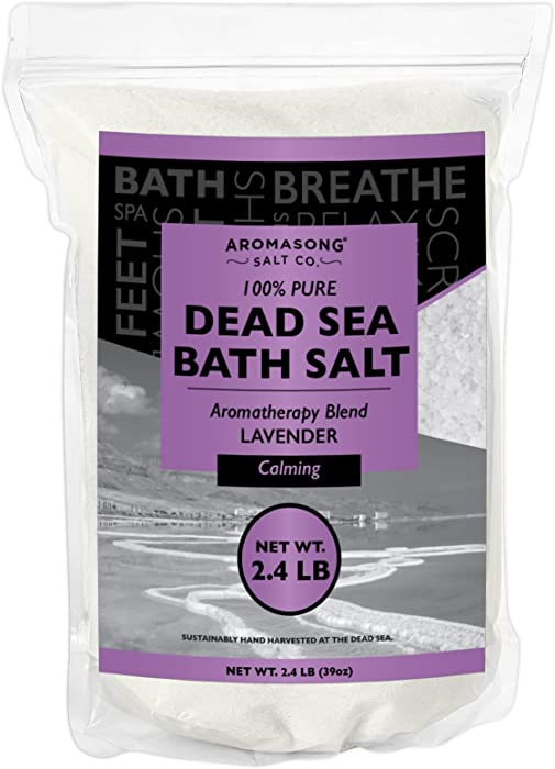 Pure Dead Sea Salt for Soaking with 100% Natural Lavender - Spa Bath Salts - 2.4 LB. Fine Grain in Resealable Bag, Used for Body Wash Scrub, Calming Soak for Women & Men