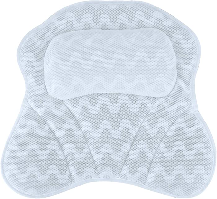 iFCOW Bath Pillow, 3D Air Mesh Spa Bath Pillow for Women Men Bathtub Cushion Back Neck Head Support with 6 Suction Cups