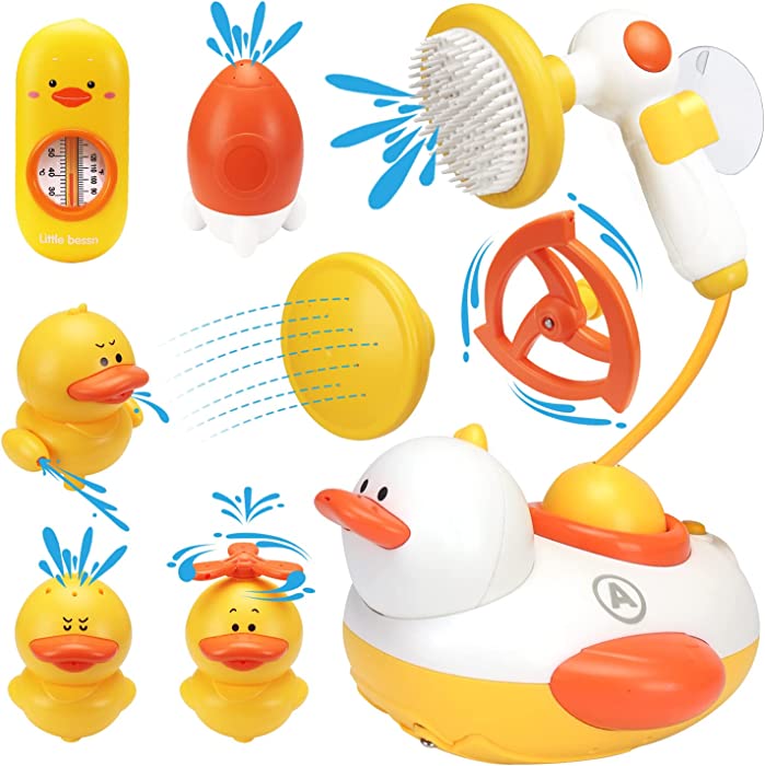 Elovien Bath Toys for Toddlers 1-3, Baby Shower Head with 3 Spraying Ducks and 4 Nozzles, Duck Baby Bath Toys for Kids Ages 4-8, Electric Shower Spray Water Toy for Boys Girls Toddlers Infants Kids