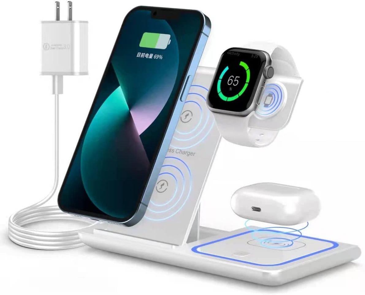 Wireless Charger,RUI MAI LAI 3 in 1 Wireless Charger Station for Apple iPhone/iWatch/Airpods,iPhone 13/12/11 (Pro, Pro Max)/XS/XR/XS/X/8(Plus),iWatch 7/6/SE/5/4/3/2,AirPods 3/2/pro