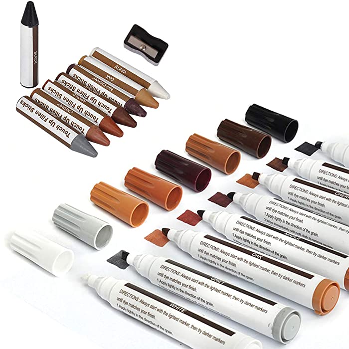 Wood Furniture Sticks and Markers Repair Kit for Used for Any Wood, Wood Floors, Stains, Tables, Desks, 17PCS Set