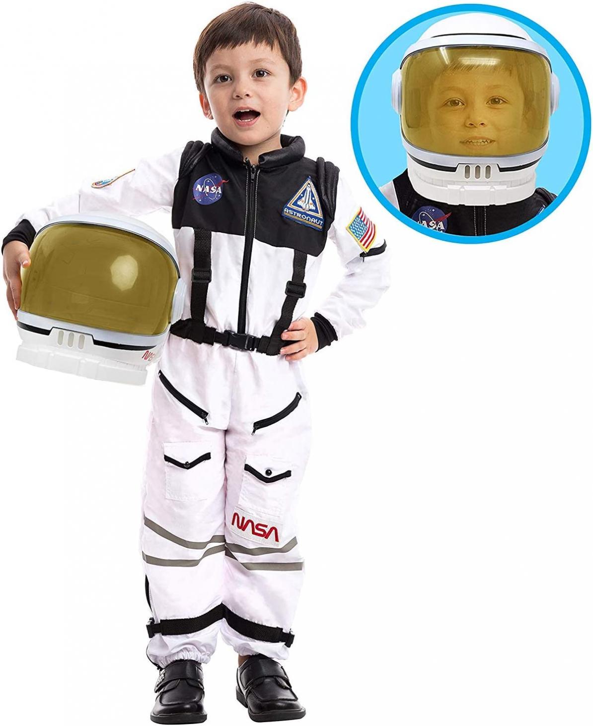 Astronaut Helmet with Movable Visor Pretend Play Toy Set for School Classroom Dress Up, Role Play Accessory, Stocking, Birthday Party Favor Supplies, Girls, Boys, Kids and Toddler White-3T