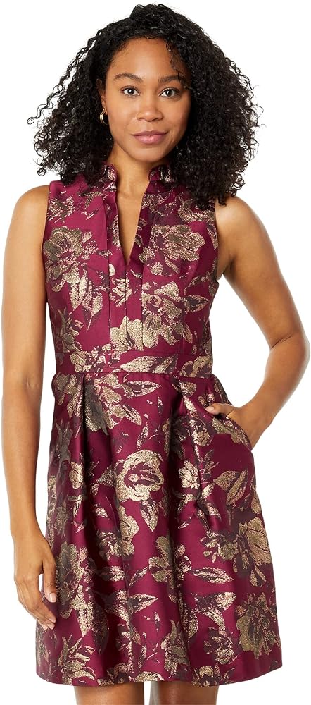 Vince Camuto Jacquard Ruffle Neck Fit-and-Flare