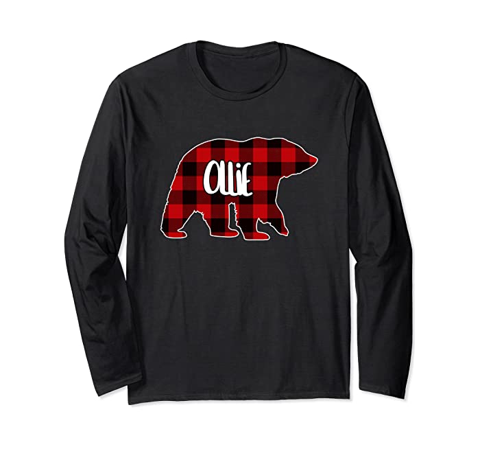 Ollie Bear Custom Red Buffalo Plaid Christmas Pajama Long Sleeve T-Shirt